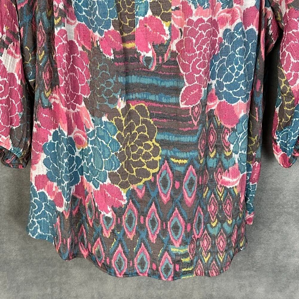 Fig And Flowers Top Womens 3X Pink Floral Long Sleeve Lightweight Boho Cottage - Picture 3 of 13